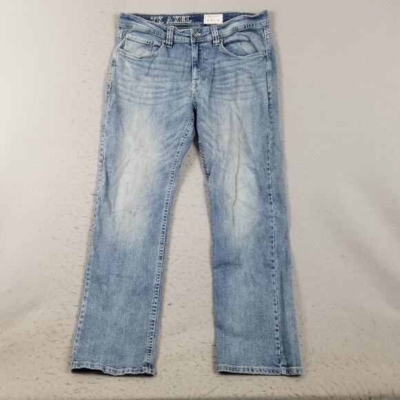 TK Axel Jeans Mens 36x34 Blue Slim Boot Light Wash Denim Embroidered Pockets - Picture 1 of 15